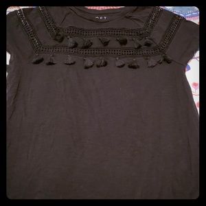 Loft Boho Black Tassel Crochet Top